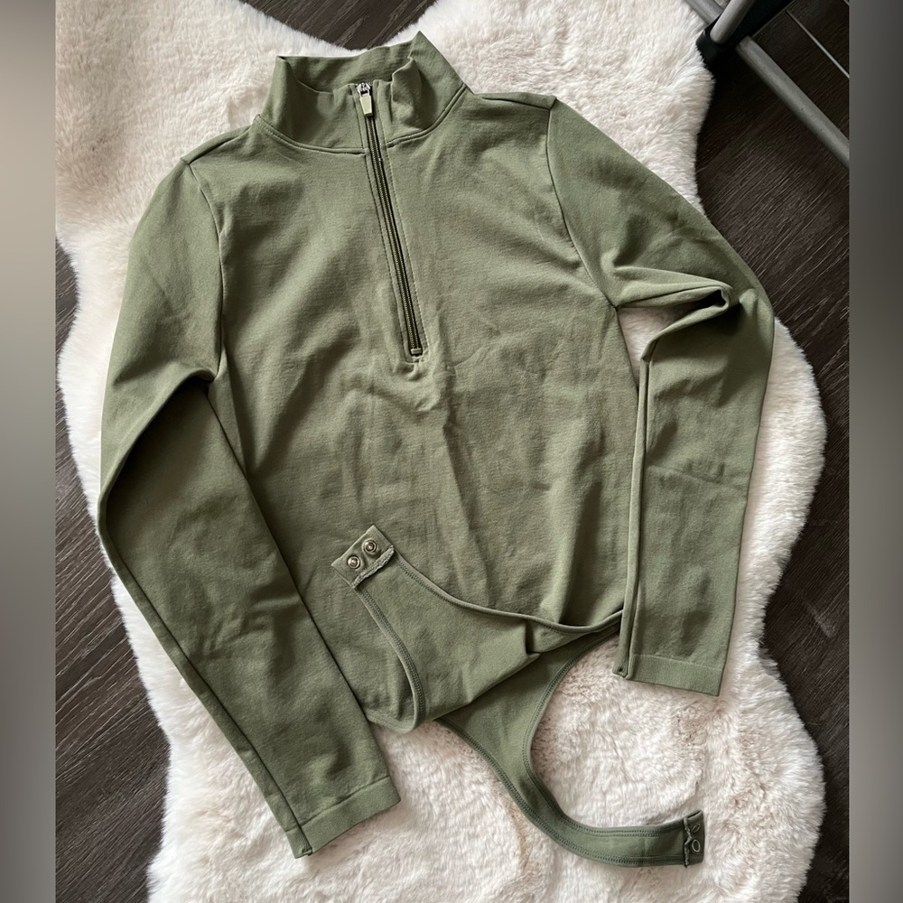Olive Green‎ Long Sleeve Bodysuit